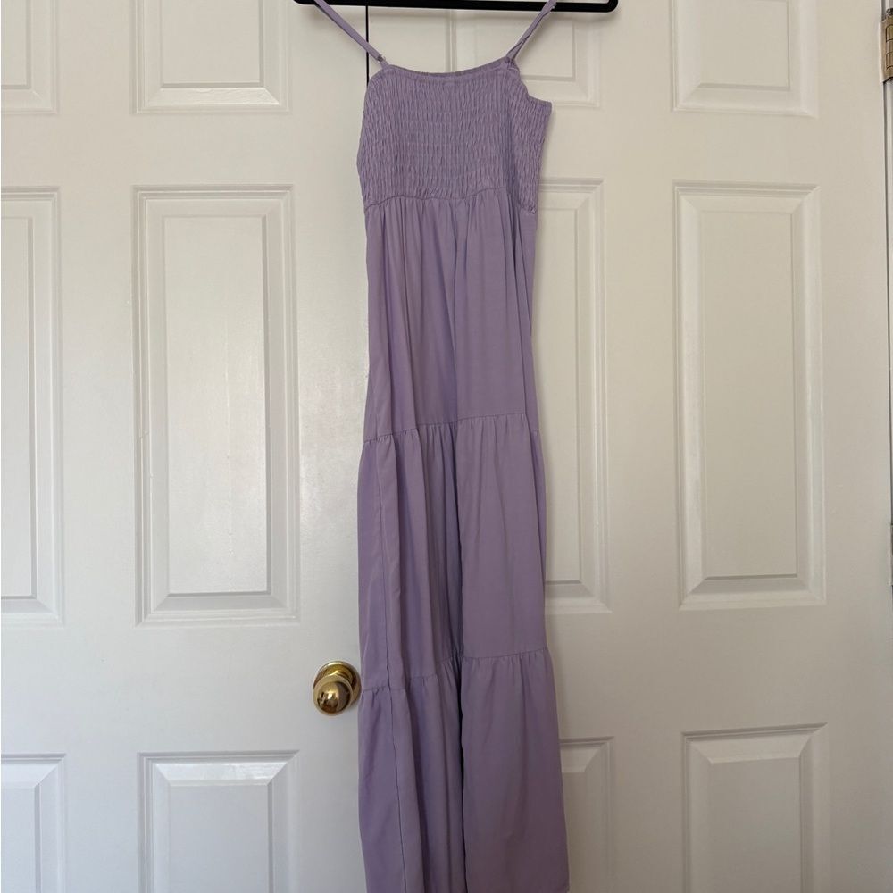 Lilac Tiered Maxi Dress with Smocked Bodice